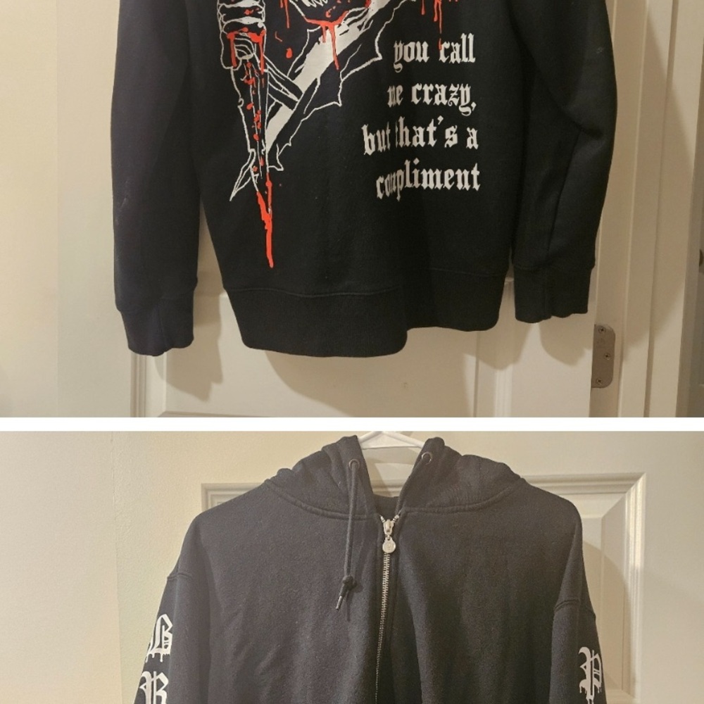 Black Graphic Hoodie with Red and White Design